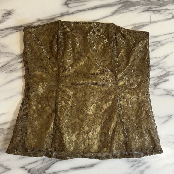 Express All Over Lace Corset Tube Top SZ S Gold Y2K Festival Coquette Fairy - Picture 1 of 4